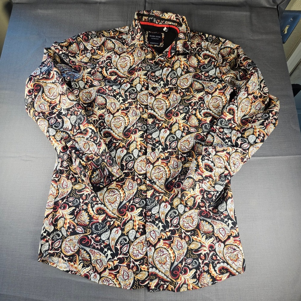 Silver Stone Collection Mens Small Modern Fit Paisley Button Down Shirt Multi